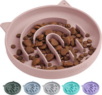 Coomazy Slow Feeder Cat Bowl Silicone Pet Puzzle Feeder for Slow - Pink / 1 Cup