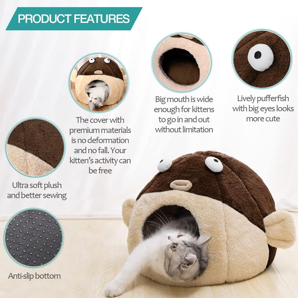 Cat Beds for Indoor Cats-Cat Bed Cave - L 16.5'' / brown - image 3