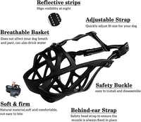 Dog Muzzle, Breathable Basket and Soft Cage Black Dog Mouth Cover,Anti-Biting, Barking and Chewing for Small Medium Large Dogs, 1 Pack Poop Bags for Dogs (Medium)