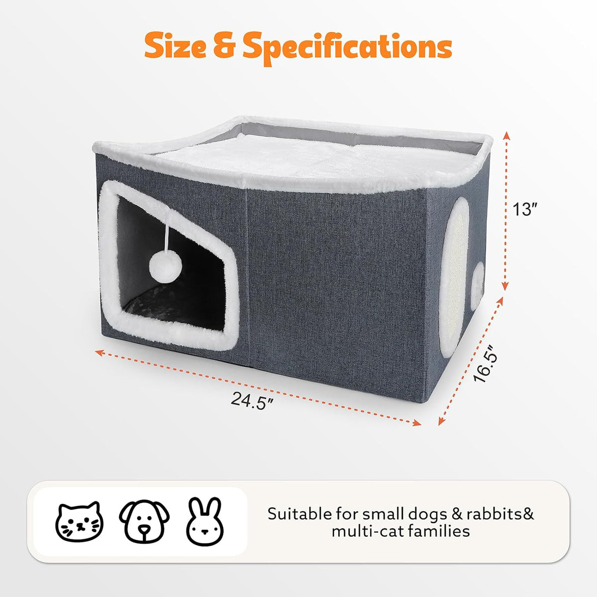 Heated Cat House for Indoor, Large Cat Bed with Heating Pad - Dark Gray / 24.5 x 16.5 x 13 " - image 2