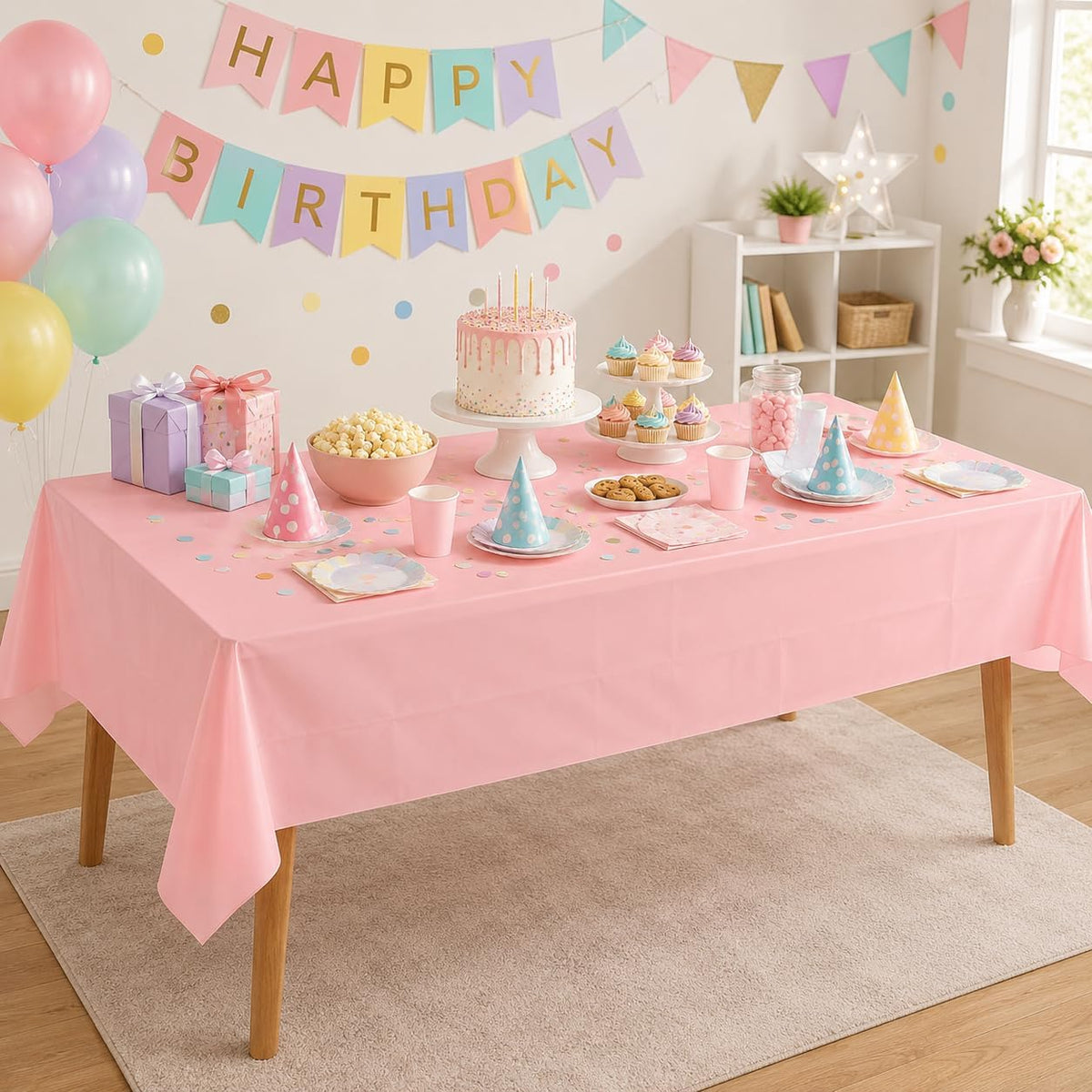 4Pcs Pastel Tablecloths, Mix Color Plastic Tablecloth Disposable Rectangle Table Covers for Baby - Pastel Rectangle / 12pcs - image 4