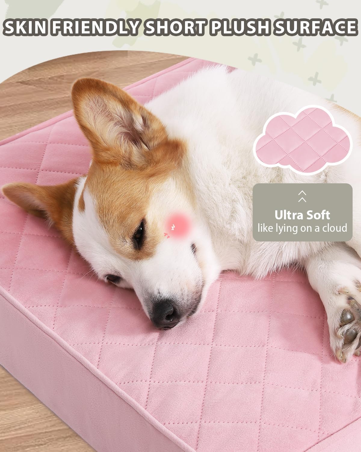 Orthopedic XL Dog Beds Large Sized with Washable Cover, 41x27 - 35.0"L x 22.0"W x 3.0"Th / Pink - image 3