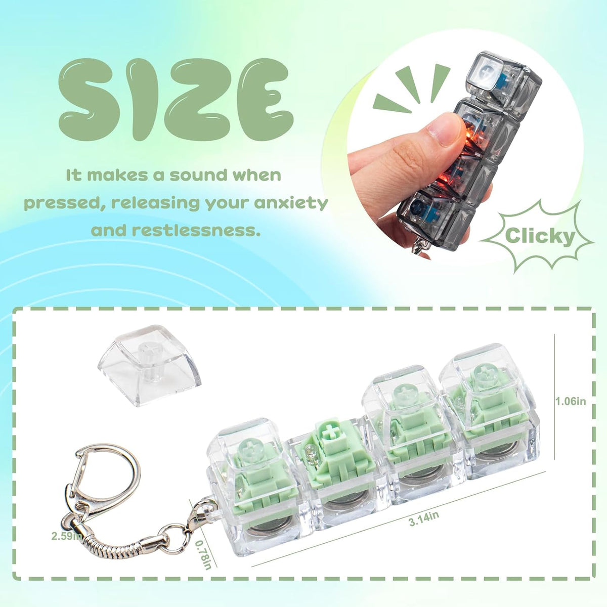 2 Pcs LED Keyboard Fidget Toy for Adults - Light Green Creamy+blue Switch - image 3
