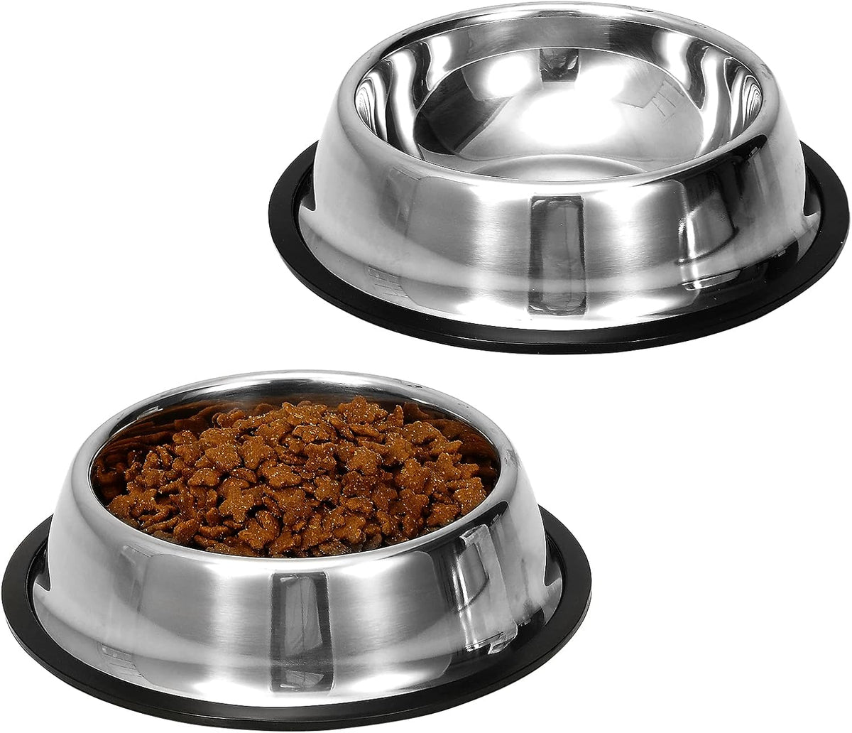 2 Pack Stainless Steel Dog Bowls with Rubber Bottom - 2 Cup / 16 oz