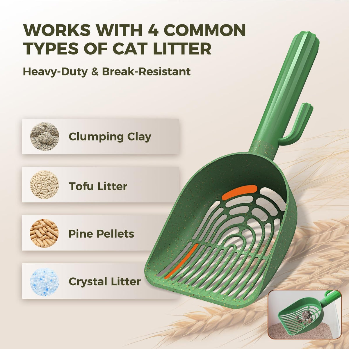 Cactus Cat Litter Scoop with Holder, 2 Replaceable Shovels - Cactus Green / Litter Scoop with 1 Trash Bag - image 4