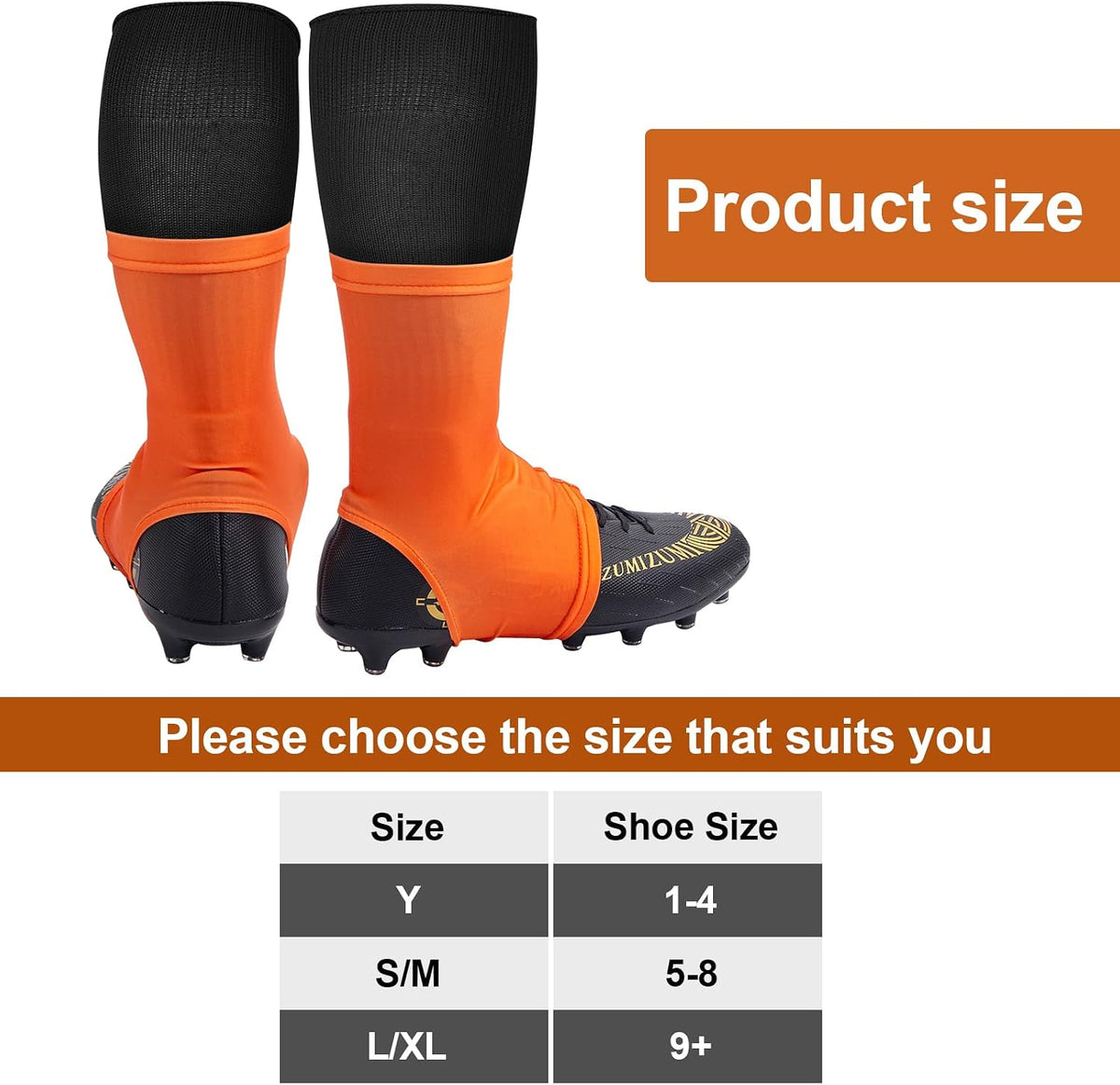 Football Spats Cleat Covers, Youth Boys, Keeps Dirt - Orange / Small - image 2
