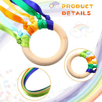Deekin rainbow ribbon rings, wooden Waldorf hand kites with bright streamers - view 14