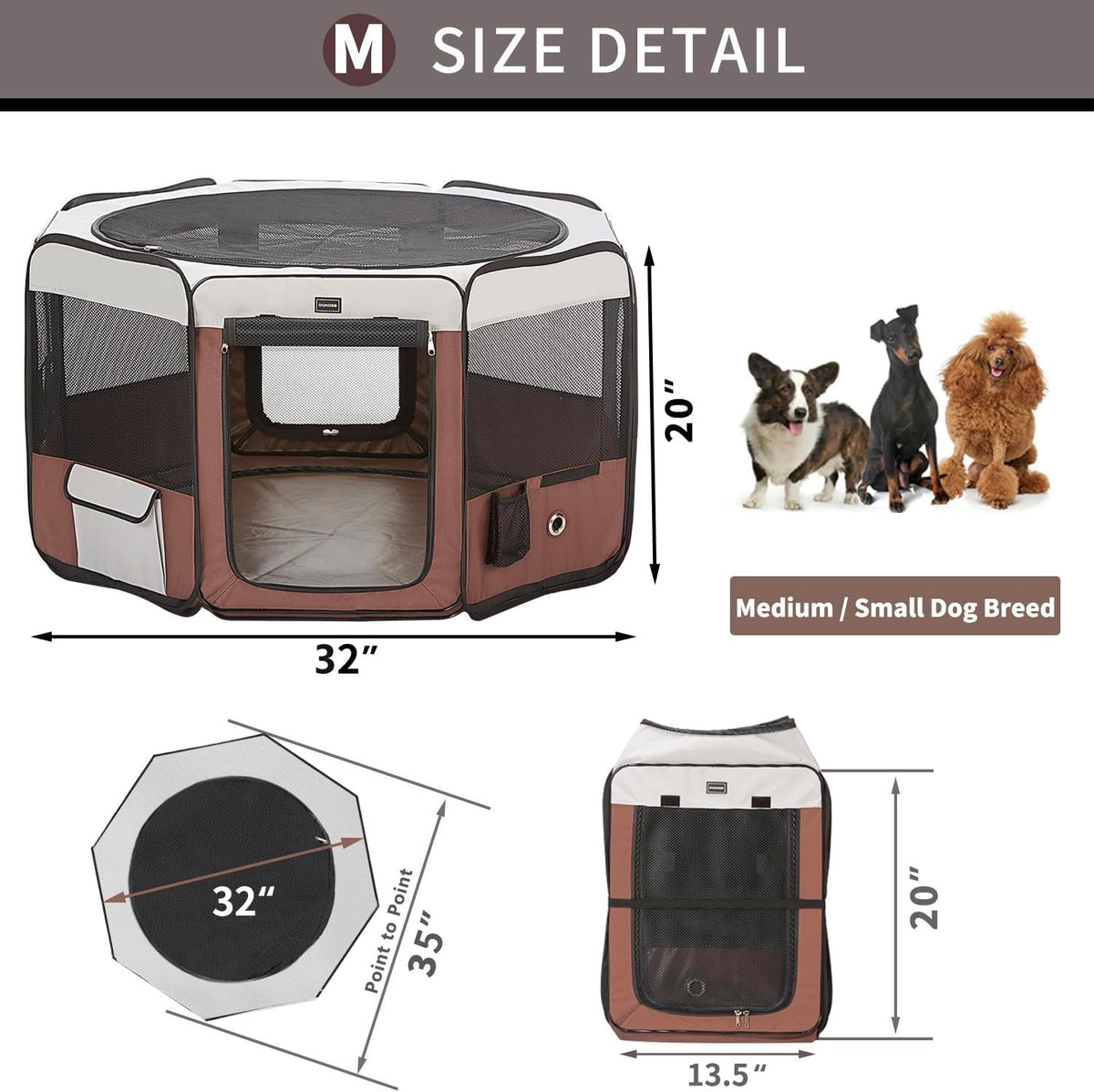 Dog Playpen Portable Pet Play Pens for Small Dog/Cat/Rabbit/Chicks - Brown / 8 / Medium (36"x36"x20") - image 2