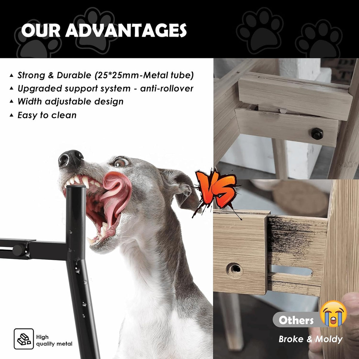 SHAINFUN Adjustable Metal Raised Stand for Large & XL Breeds - Black-HM / Height: 11", Width: 7-10.6" - image 4