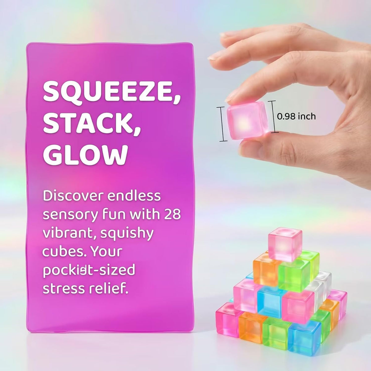 KINGYAO 28 glow in the dark cube squishy toys in assorted colors - view 3