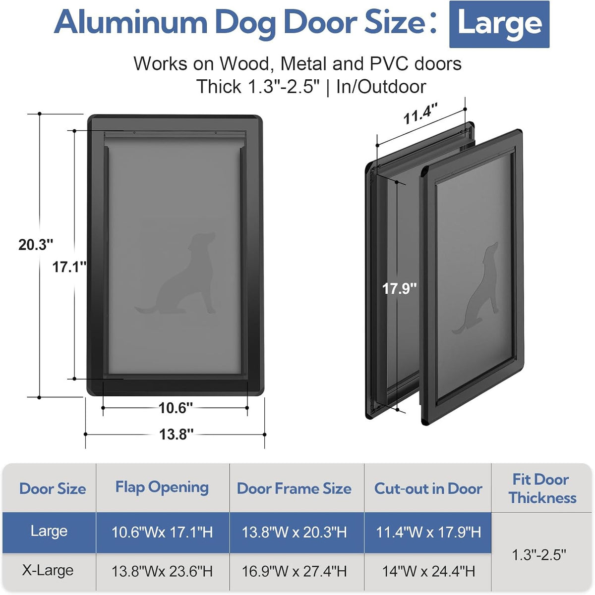 [Parab House] Full Seal-Flaps XL Dog Door for Doors - Black / Large - image 2