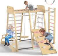BlueWood Upgraded Indoor Jungle Gym 9-in-1 Playground Kids Climbing - Pink / 9-in-1