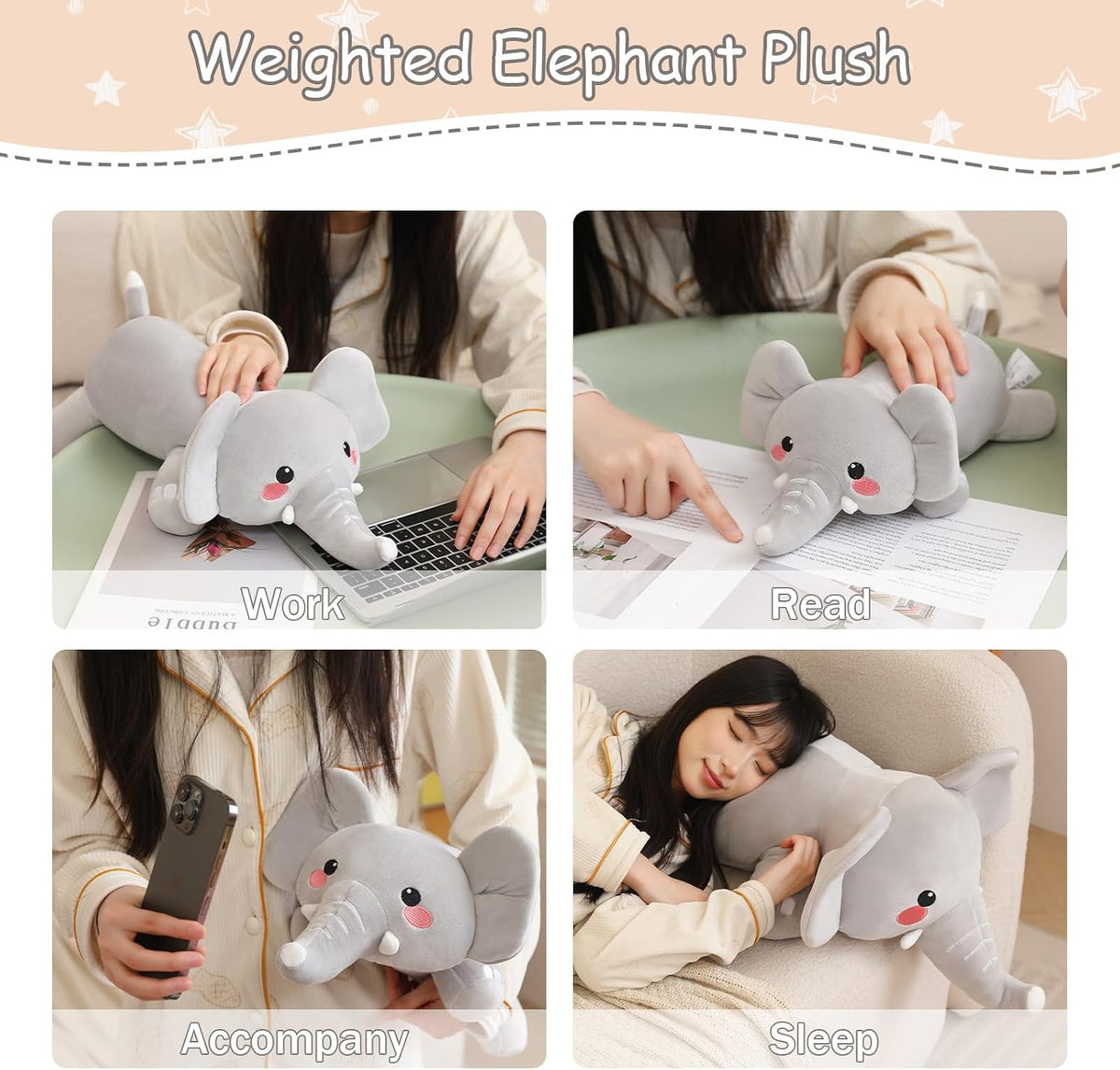 SQEQE Weighted Black Cat Plush - Elephant / Small(9.8 Inch) - image 4