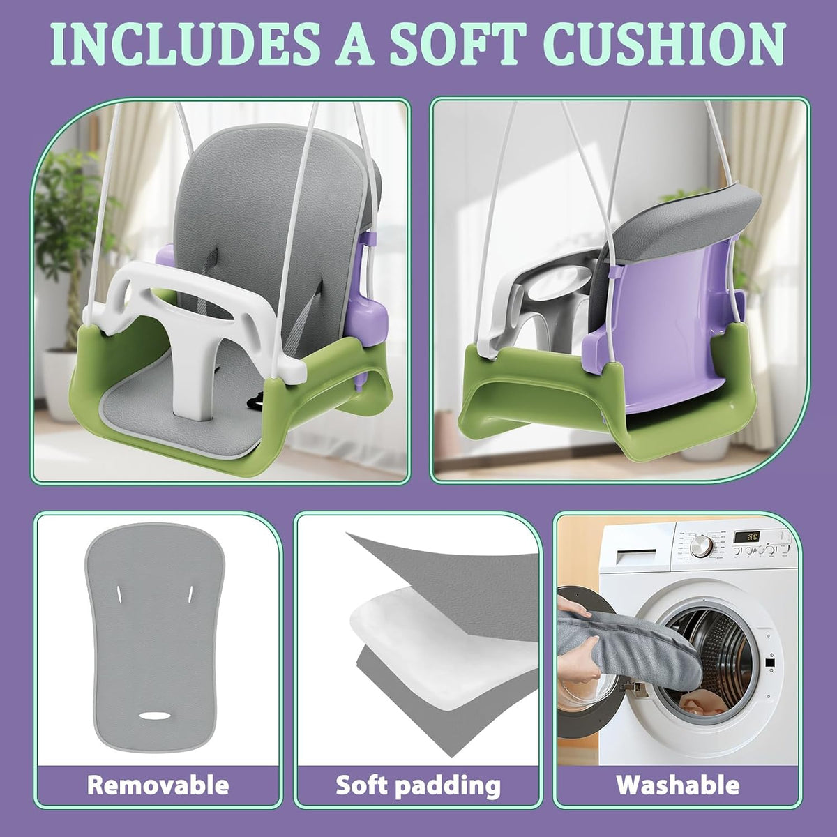 JWPEHOE foldable toddler swing with soft cushion and metal frame - view 8