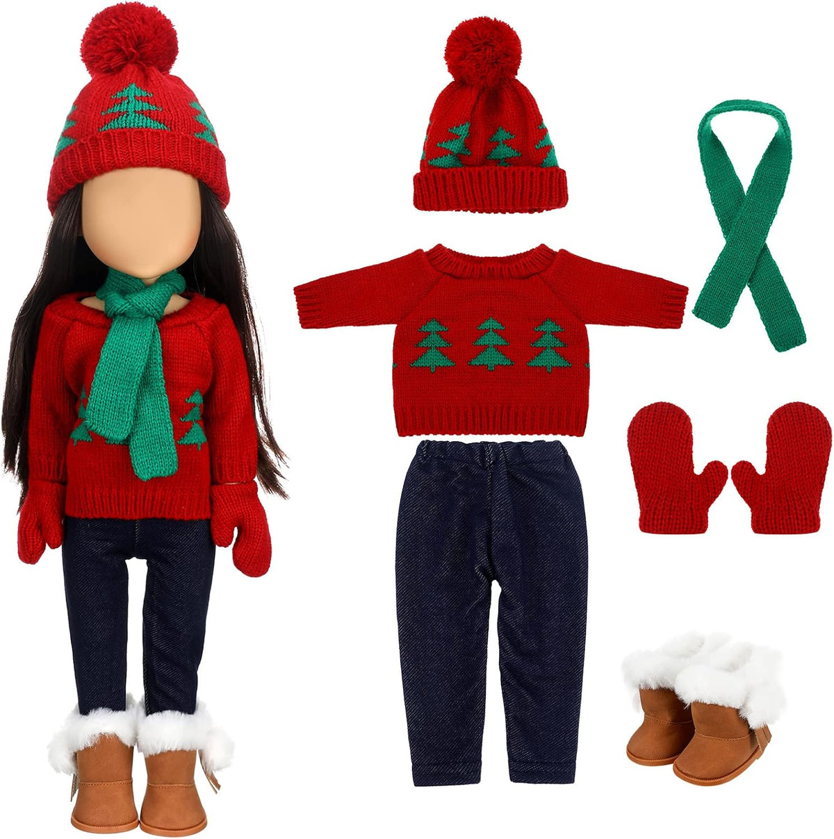 Bencailor Christmas doll clothes for 18 inch dolls in red and white cowgirl style with hat and boots - view 2