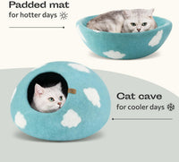 Cat Cave, New Zealand Wool Bed for Indoor Cats - Nap Blue / Medium - image 4