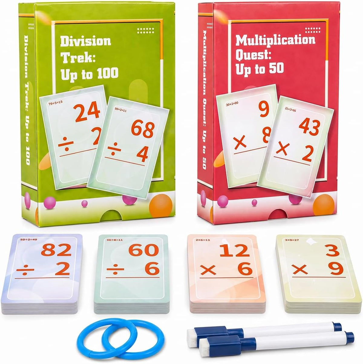 Alened addition and subtraction flash cards with rings and dry-erase markers - view 5