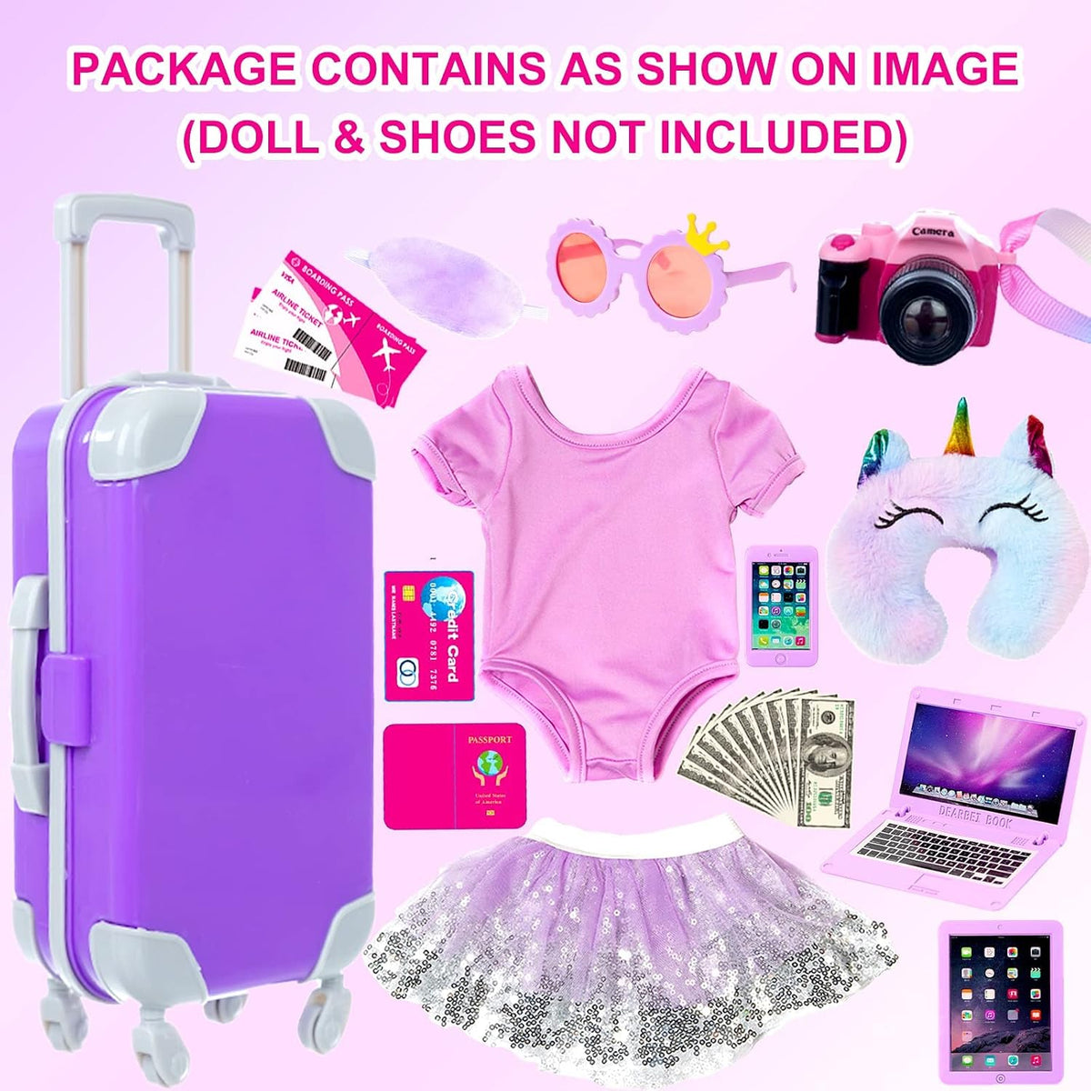 ZNTWEI American 18 Inch Doll Travel Suitcase with Clothes Accessories – Fun for Kids & Family - image 2