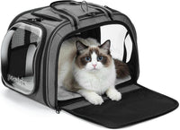 Pecute Cat Carrier, Double Bubble Pet Carrier for Cat Small Dogs - 18"L x 13.5"W x 14"H / Gray