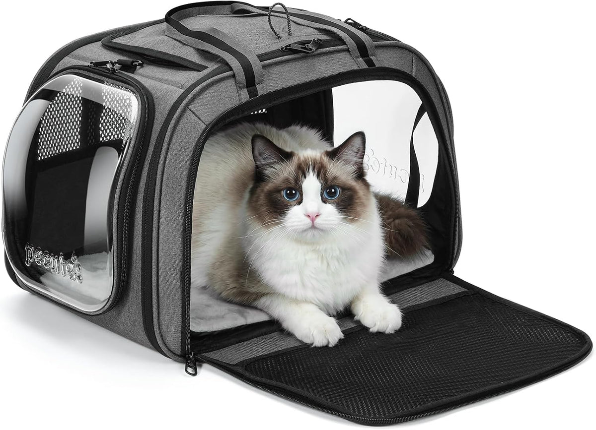 Pecute Cat Carrier, Double Bubble Pet Carrier for Cat Small Dogs - 18"L x 13.5"W x 14"H / Gray