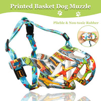 Mayrezon Dog Muzzle, Printed Basket Muzzle for Small Medium Large Dogs Dachshund, Beagle, German Shepherd, Breathable Pet Muzzles to Prevent Biting Chewing Scavenging, Allows Panting and Drinking