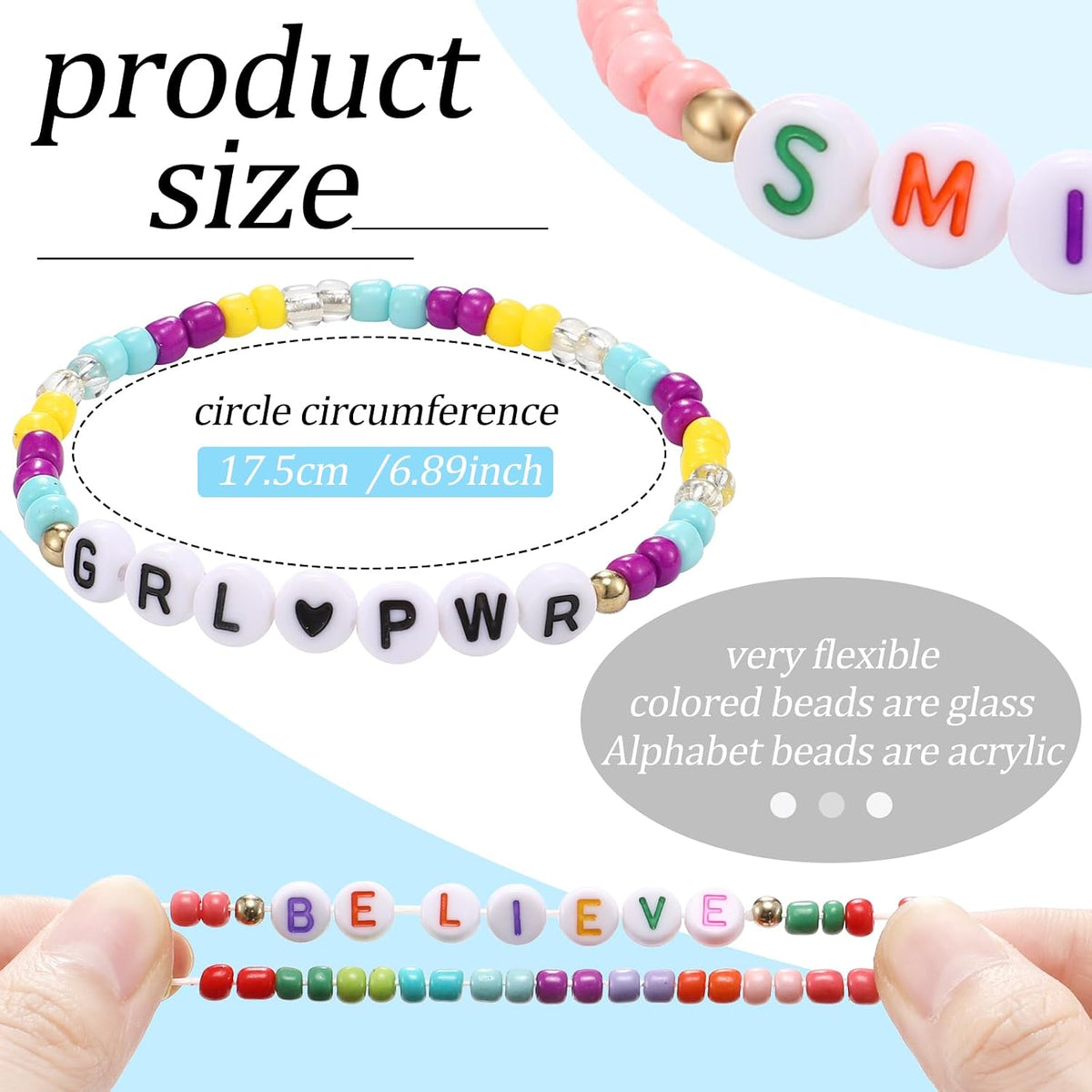 Cunno kids friendship bracelets with letter beads and colorful glass beads - view 10