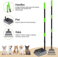 Heeyoo Dog Pooper Scooper, Dog Poop Tray and Rake Set, Pet Waste Removal Scoop with Long Adjustable Sectional Stainless Handles