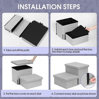 Heeyoo Dog Stairs with Storage, Foldable Dog Steps for Small Dogs, 2 Tiers Non-Slip Pet Stairs for High Beds Or Couch and Sofa, Hold up to 150 lbs Pet Doggy Cat
