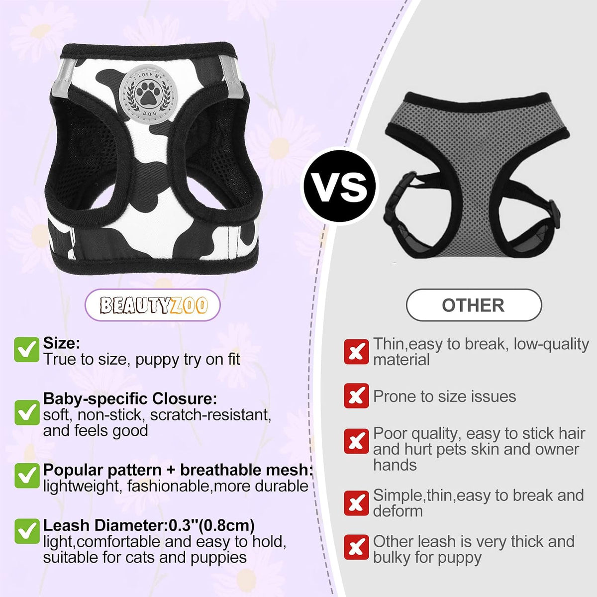 Small Dog Harness and Leash Set, No Pull Puppy Pet Vest, S - XX-Small(Chest Girth 11.5"-13") / Black White - image 2