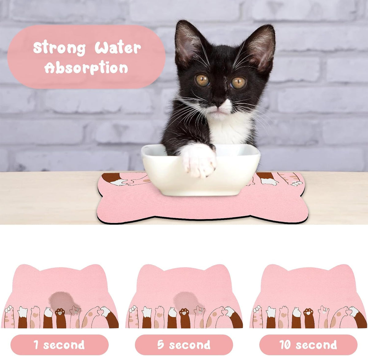 Cat Food Mats for Floor, Dog Pet Water Bowl Feeding Placemats for Food and Water Grey 17.7 * 9.8 - Pink / 17.7"L x 9.8"W - image 2