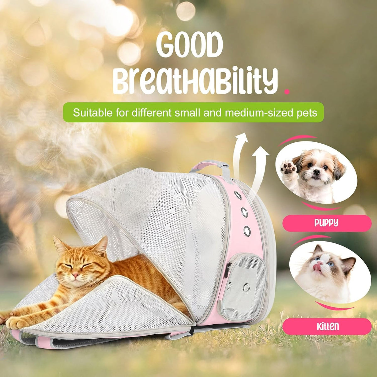 Dual Expandable Large Cat Backpack Carrier – Essentials for Cats - Pink / Clear Window - image 4