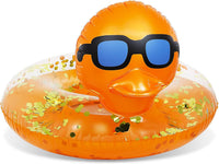 POZA inflatable duck pool float tube with gold confetti, sunglasses and orange beak - view 8