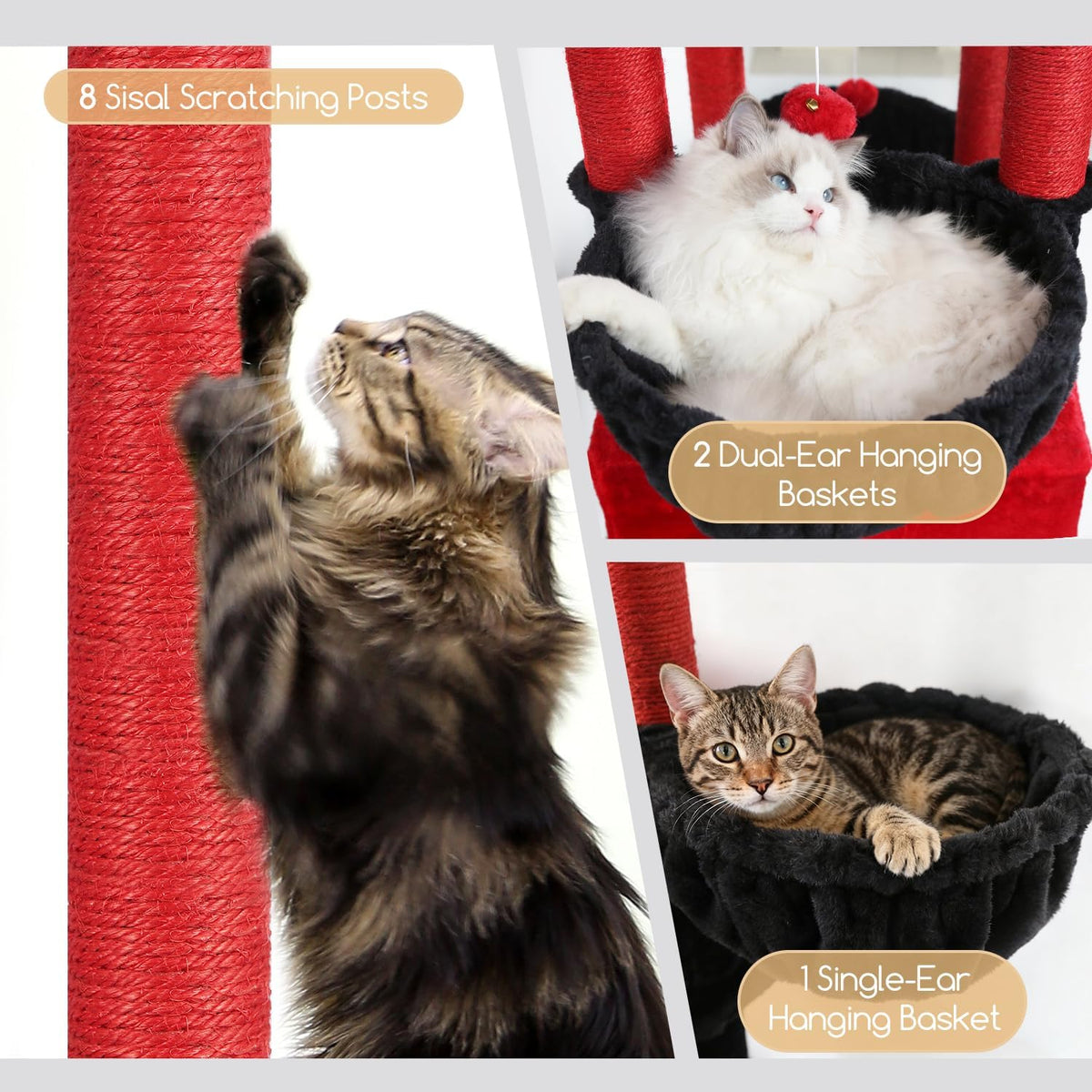 Globlazer 82in Extra Large Cat Tree Tower for Indoor Cats Large Adult - 82inch / Black Red - image 4