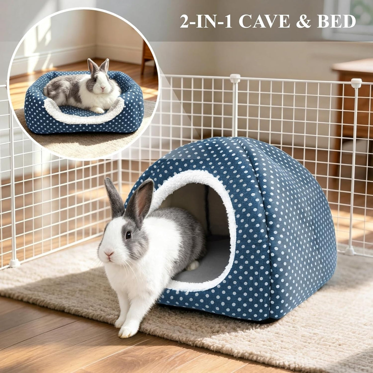 Rabbit Hideout Large Bunny Bed Washable Rabbit House – Daily Care for Small Pets - Dark blue - image 3