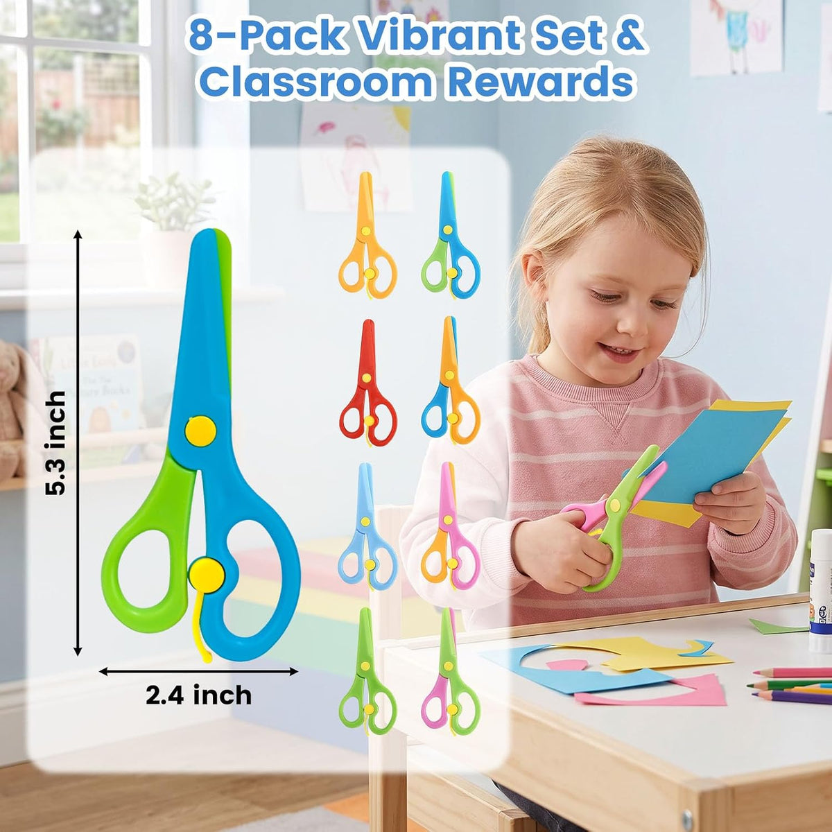 LovesTown 8PCS Kids Safety Scissors, Blunt Tip, Anti-Pinch - image 2