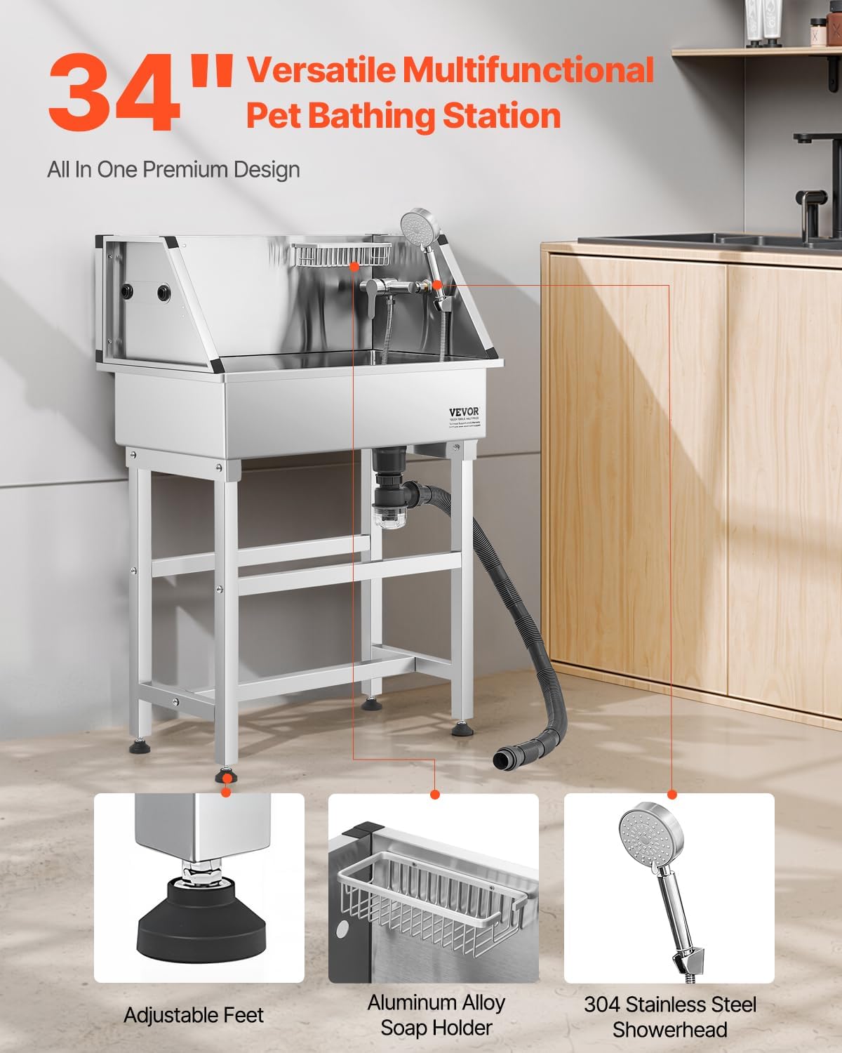 VEVOR Professional Dog Washing Station, Showerhead, Storage Rack - 34 inch - image 2