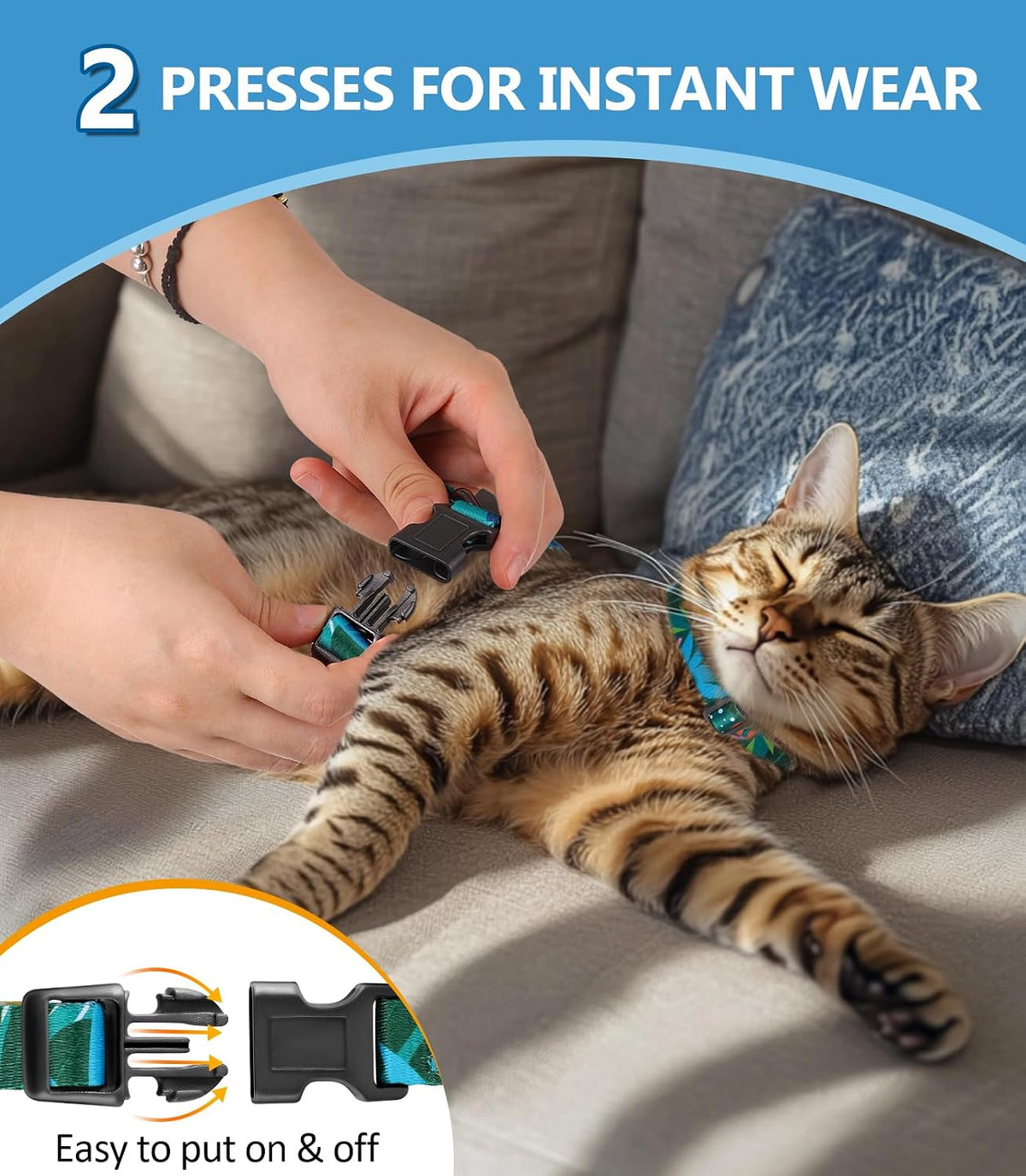 Cat Harness and Leash Set, Escape Proof Cat Harnesses – Essentials for Cats - Hawaii Green / Small (4-10 lb) - image 3