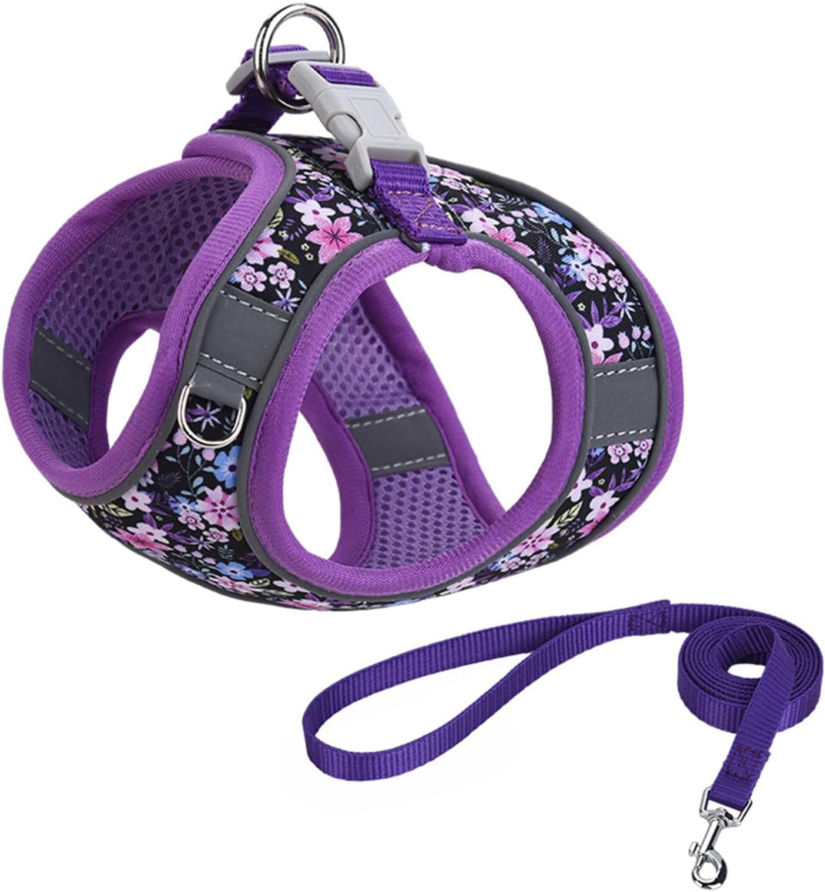 Step in Dog Harness No Pull Flower Adjustable Soft Mesh Harness – Essentials for Dogs - M(neck:12"-13.5",chest:16"-18") / Purple - image 2
