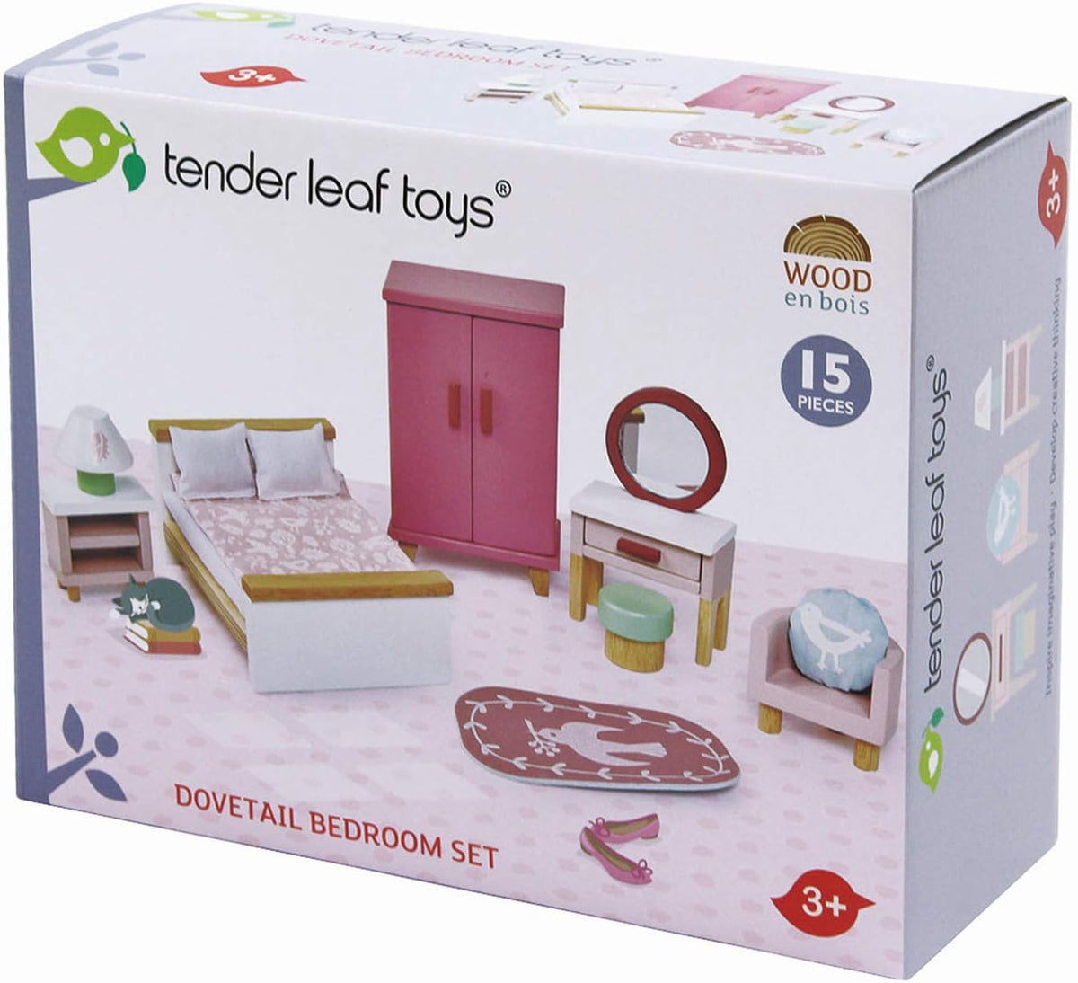 Tender Leaf Toys wooden dollhouse furniture nursery set with cot, high chair, pram and baby - view 20