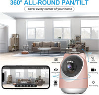 Indoor Camera, Cameras for Home Security,Home Cameras Indoor for Baby&Pet Monitoring,Night Vision,Smart Motion Tracking, Pan360° & Tilt 180°, 3MP Wi-Fi Two-Way Audio （Pink