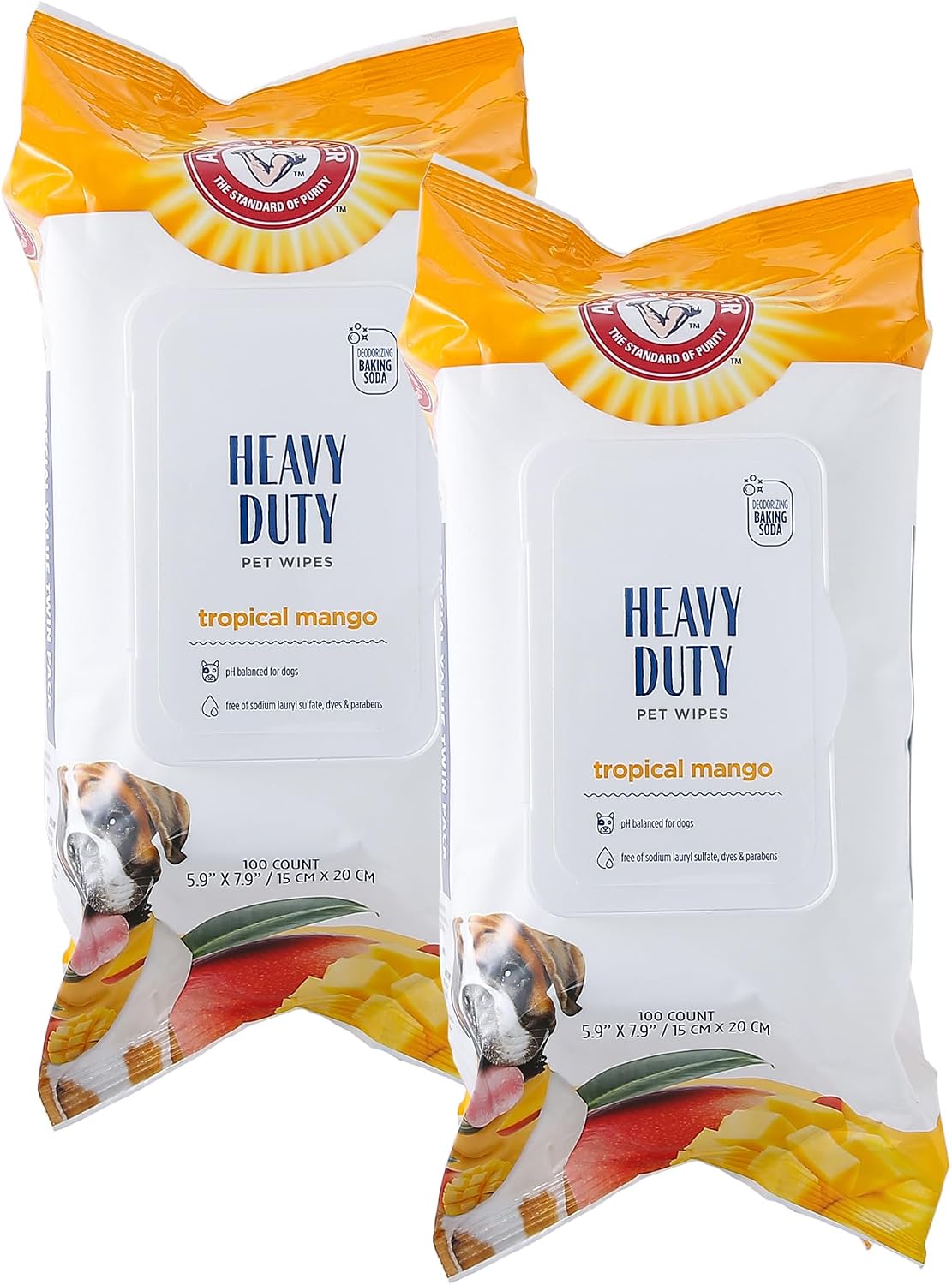 Arm & Hammer Heavy Duty Multipurpose Dog Wipes, Mango - 100 Count (Pack of 2)