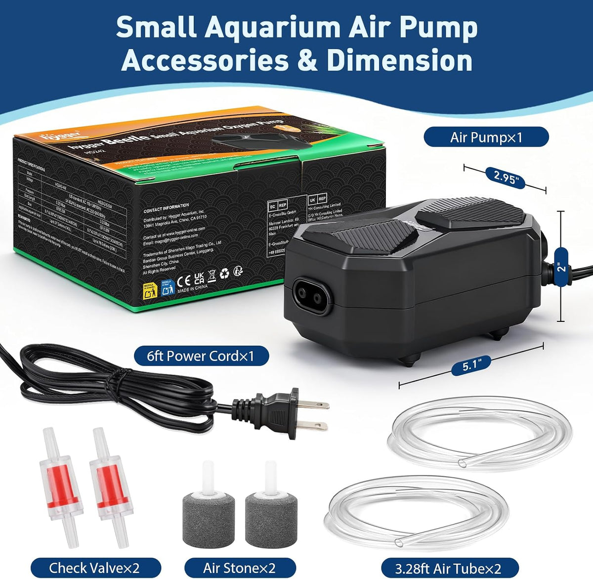 hygger Aquarium Air Pump, Ultra Quiet Oxygen Aerator with Air Stone Airline Tubing Check Valve - Medium - image 3