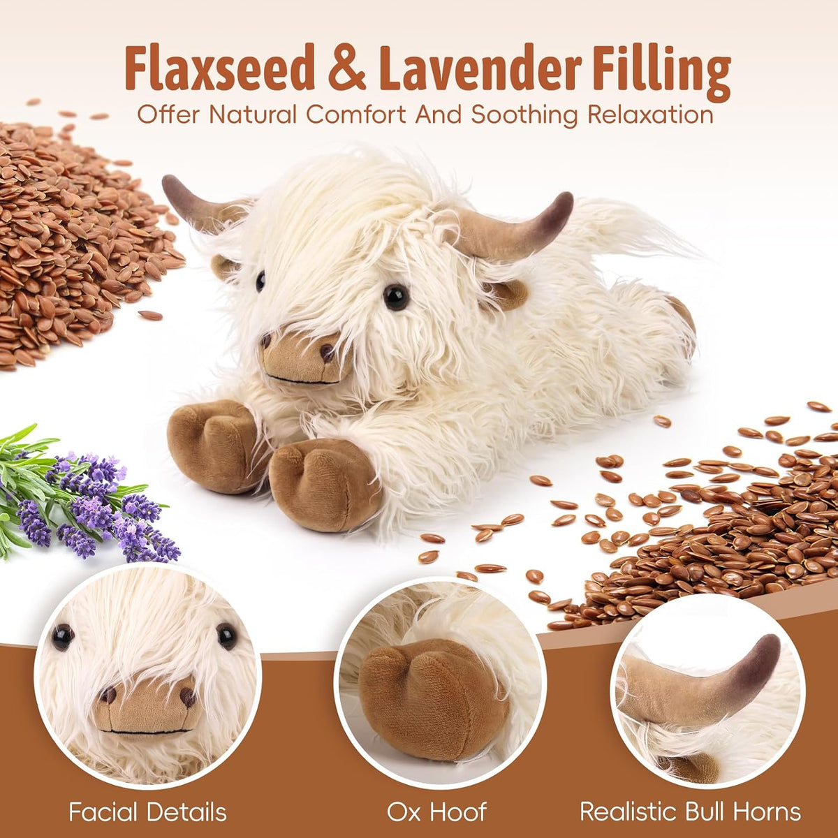 Capybara Stuffed Animals, Microwavable Stuffed Animal Adorable Fluffy Capybara Plush for Warmth - A-White Highland Cow-1 - image 4