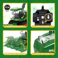 Remote Control Combine Harvester Tractor Toy, 1/24 Scale RC Harvester Toys for Kids with 2 Grian Heads/2 Rechargeable Batteries/Light, Farm Toys for 4 5 6 7 8 9 Year Old Boys Birthday Gift