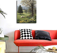 Country Sheep Canvas Wall Decor Farmhouse Rustic Lamb Wildflower Wall Art Nature Countryside Landscape Pictures Painting Print Framed Artwork Decorations for Bathroom Living Room Bedroom 24"x20"