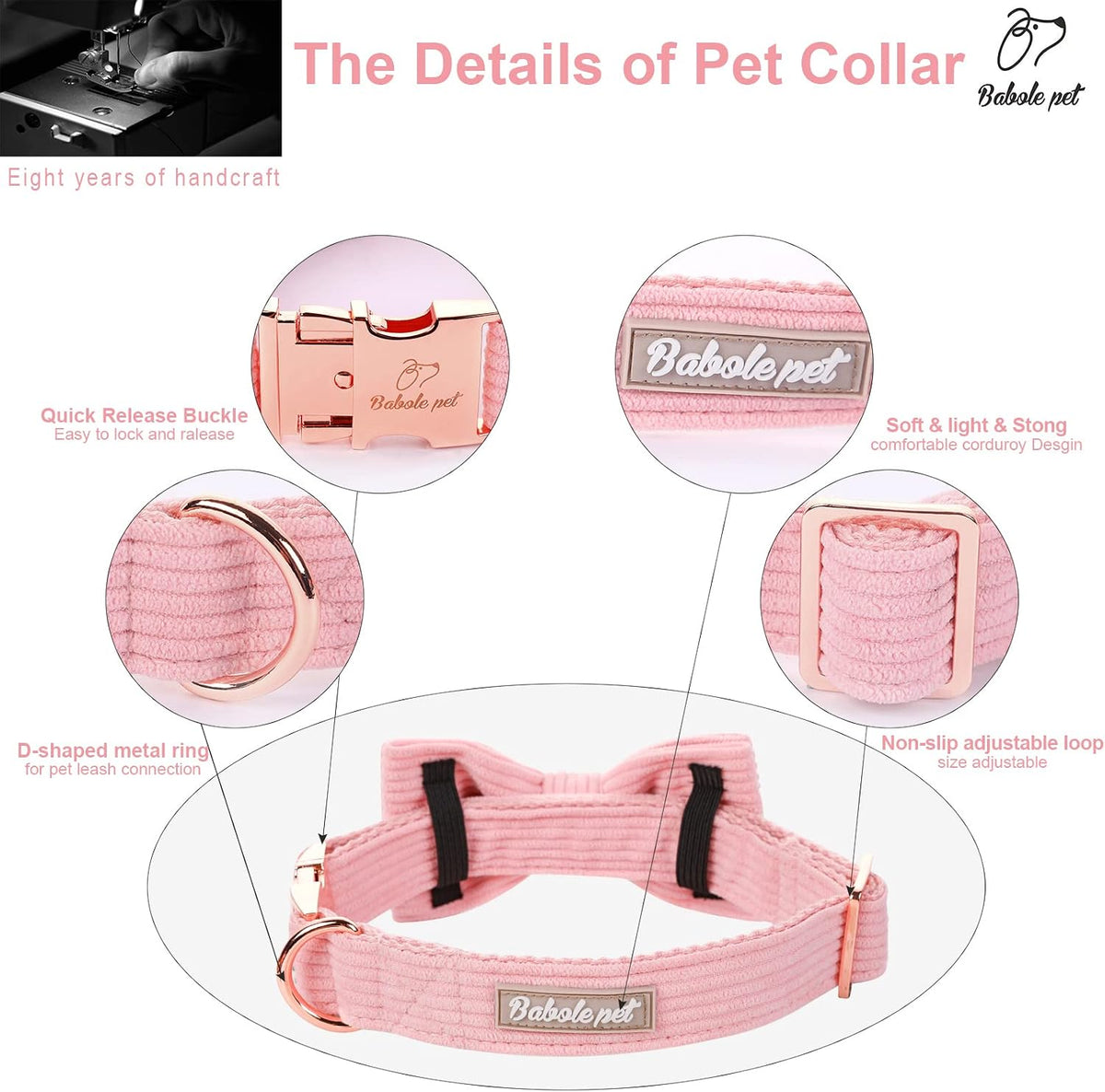 Green Dog Collar with Bow Tie, Christmas Bowtie Dog Collar M – Essentials for Dogs - XL / Pink - image 2
