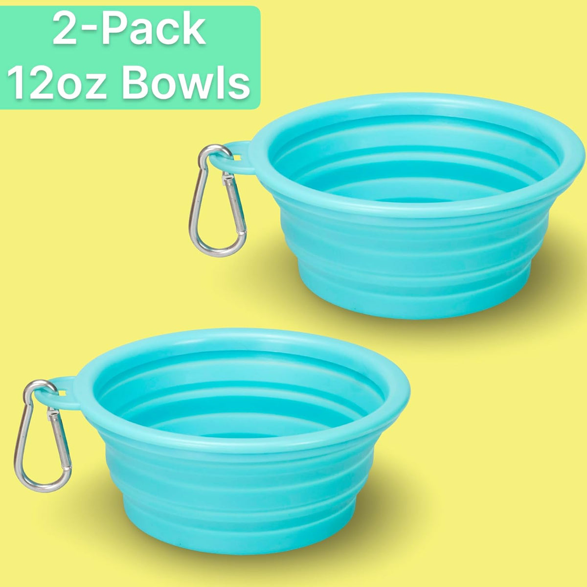 Portable Collapsible Dog Bowl for Water or Food Great Pet Travel Bowl - Teal Teal / Standard 12oz 2-Pack - image 2