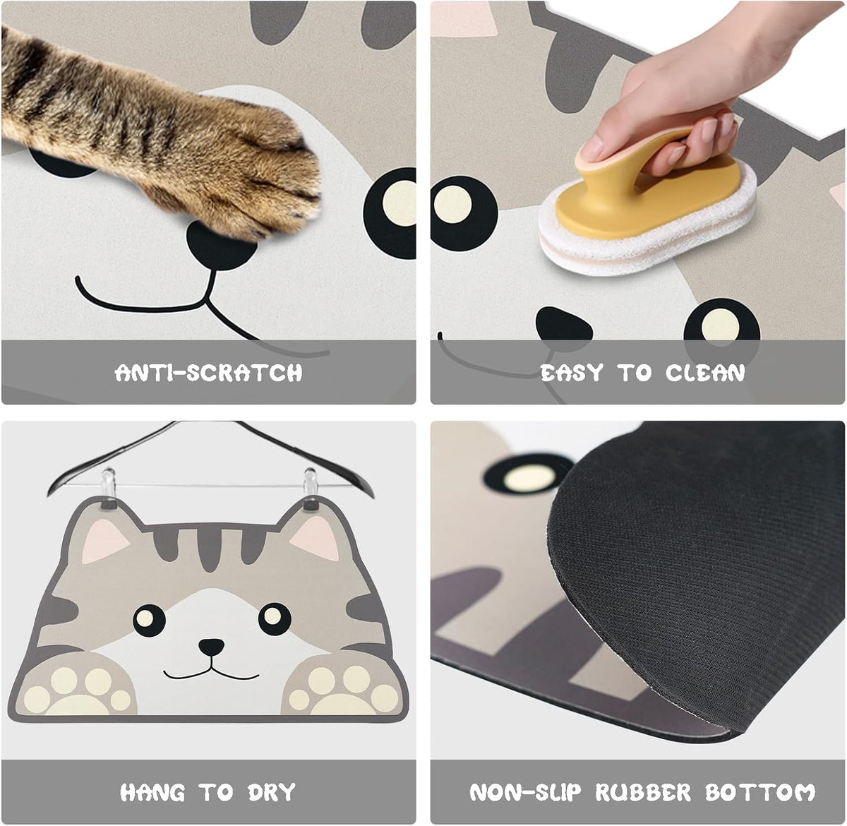 Cat Food Mats for Floor, Dog Pet Water Bowl Feeding Placemats for Food and Water Grey 17.7 * 9.8 - Cat Head / Medium - image 3