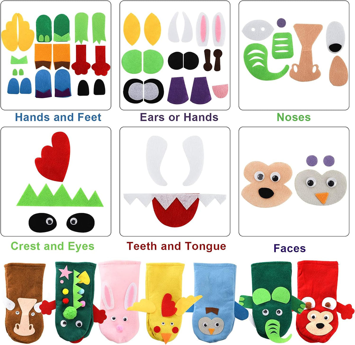 TOPZEA hand puppet making kit with 12 colorful pre-sewn felt puppets, googly eyes and pompoms - view 3