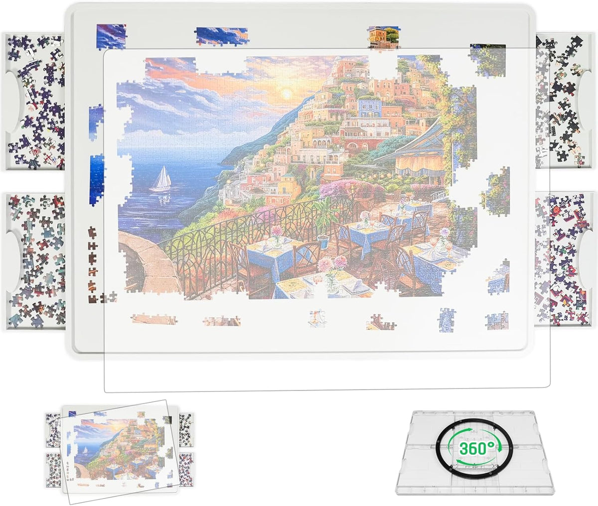 BuilderButler Lightweight 1500 Pieces Rotating Puzzle Board with 6 - Plastic-4 Drawers / Medium-1500pcs